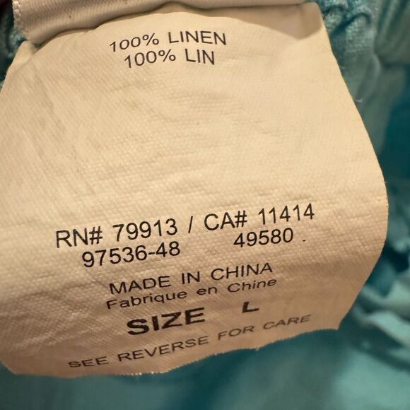 Maternity 100% Linen Aqua Blue Cropped Pants Size L Elastic Waist Cargo Coastal - Picture 7 of 7